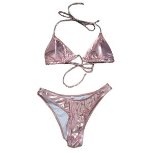 Unbranded womens rose gold bikini XS metallic high cut leg